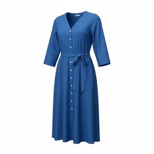 NWT Talbots Poplin Fit & Flare Shirtdress tie-waist 3/4 sleeves blue size 18